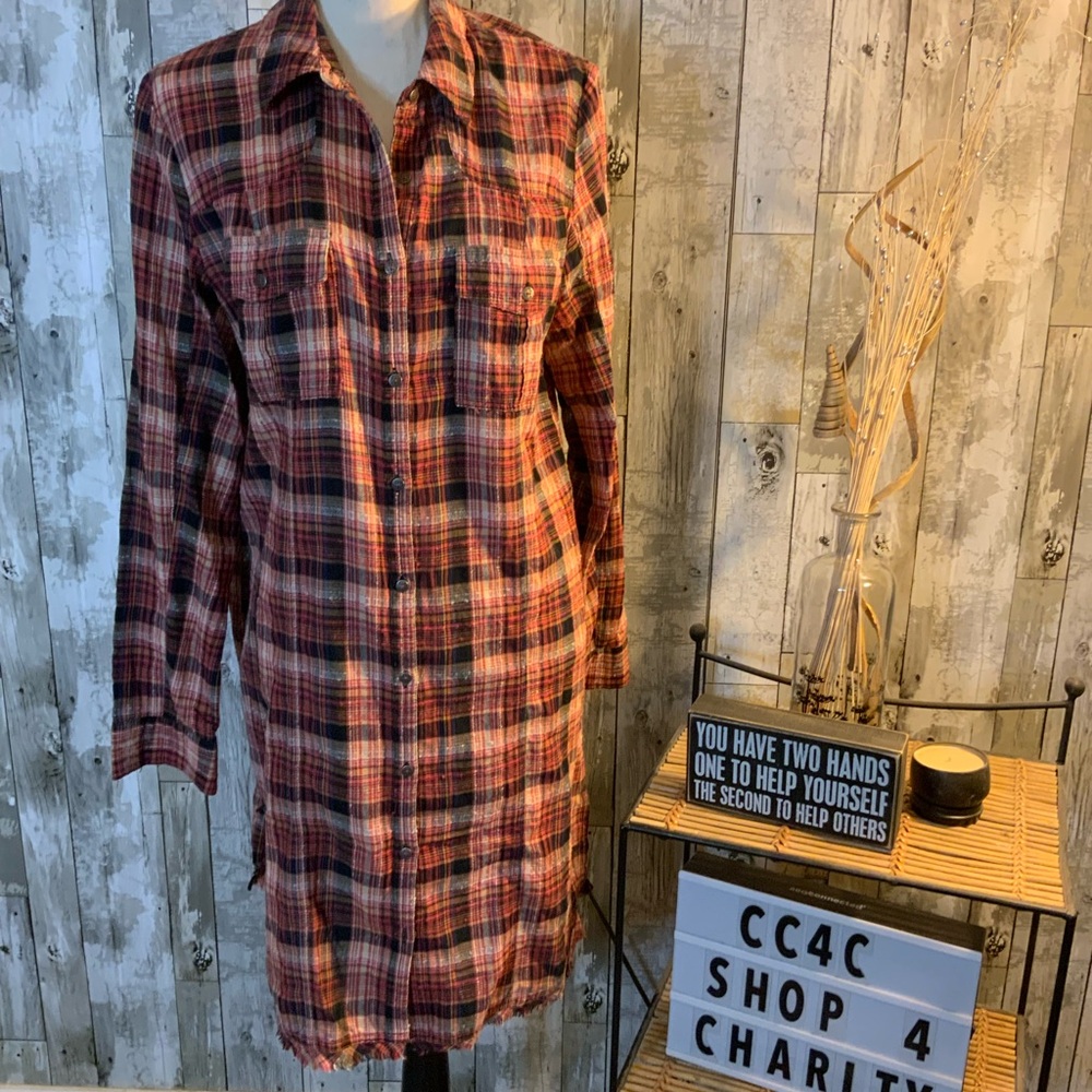 Free People Multicolor Plaid Shirt Dress. Size M